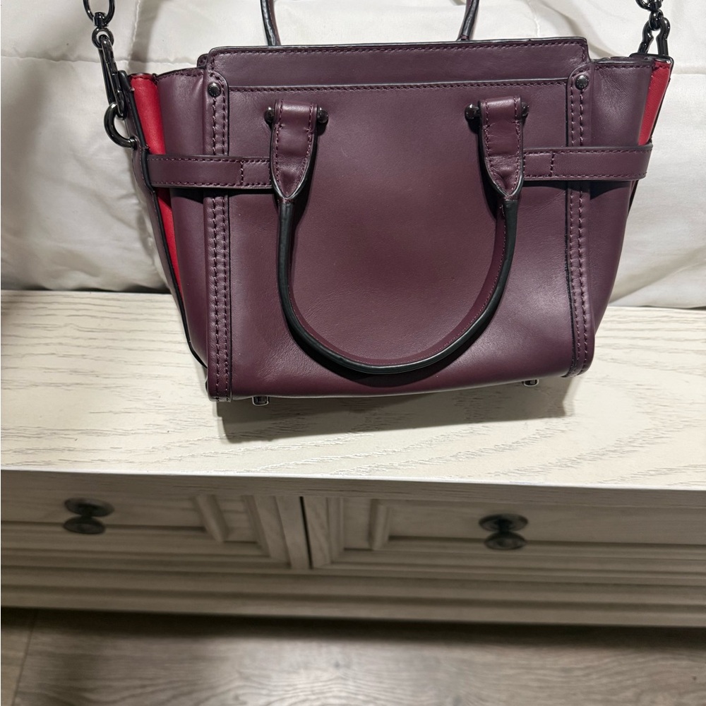 Coach Plum Leather Satchel with Mixed Metal Studs - Picture 6 of 8